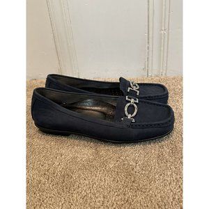 Aerosoles Stitch N Turn Hazelnut Suede Loafers Blue Women's Size 6